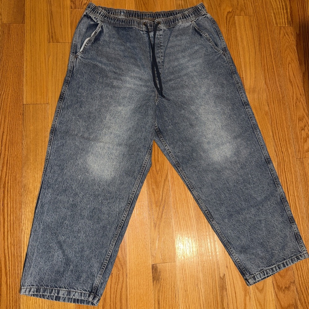GAP Mens XLarge Light Wash 28" Inseam Pull On Drawstring Baggy Jeans S516201
